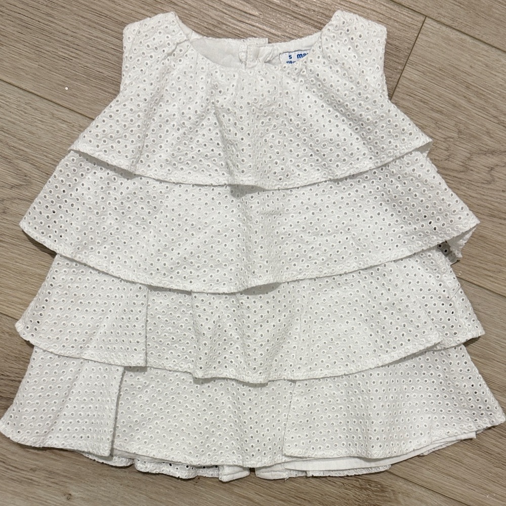 Mayoral Girls White Eyelet Ruffle Top Blouse Size 5 Layered Boho Summer